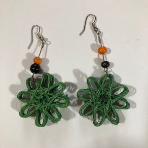 4/$25 Green Straw Star Earrings Tropical Vacation